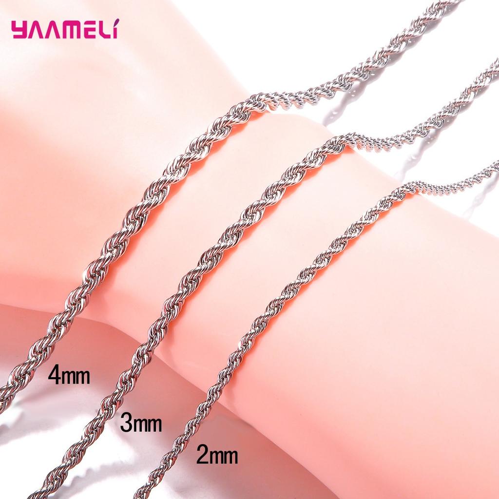 Top Sale Real Pure 925 Silver Necklace Jewelry Chain for Men Women 2MM 3MM 4MM Width Twisted Rope with Lobster Clasps