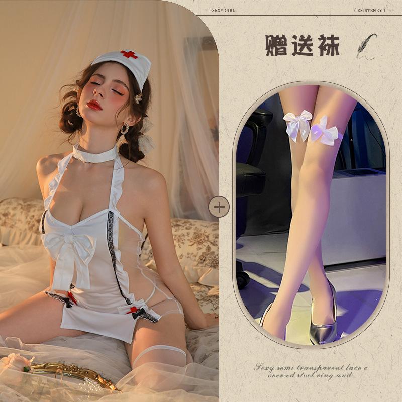 Suspender Lace Perspective Nurse Hot Sexy Bow Set