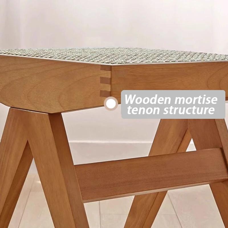 Rattan Hallway Ottomans Solid Wood Oak Entrance Hall Ottomans Modern Portable Footstool Low Nordic Footrest Bedroom Wooden