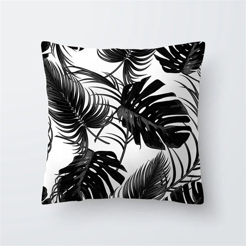Home Decor Black and White Plant Leaf Sofa Pillow Cover Office Seat Cushion  Tropical