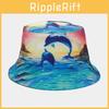 Dolphin Graffiti Cotton Mesh Sun Hat With Wide Brim For Outdoor Beach And Vacation
