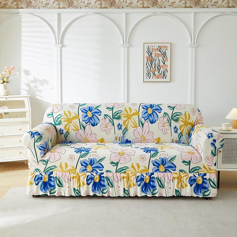 All Inclusive Elastic Sofa Set Skirt Style Dust Proof and Anti Slip All Cover for Three People and One Person Universal Cover with Tassels