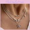 Butterfly Bow Multilayer Necklace With Faux Pearl And Electroplated Chain For Women
