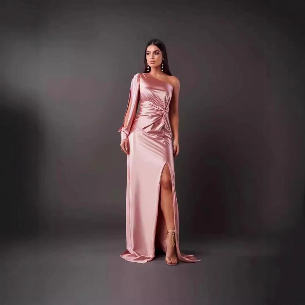 Sommer-Neuer Stil Damenkleid mit V-Ausschnitt, Schulterärmel, Falten, taillierter Taille und Schlitzöffnung - Ein sexy langes Kleid.