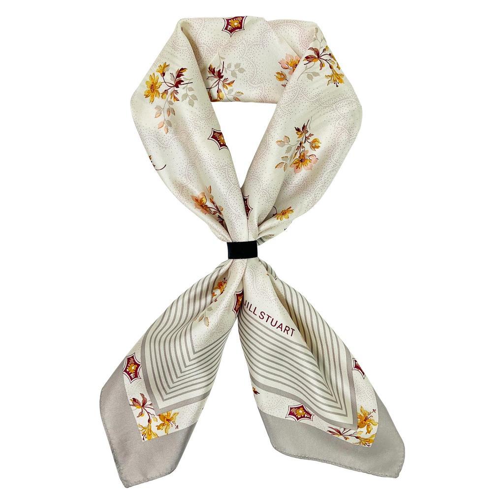 Jill Stuart Silk Print Petite Scarf 60109002 Gray Floral 100 58cm Small Square Neck Bag Handle Accessory Women