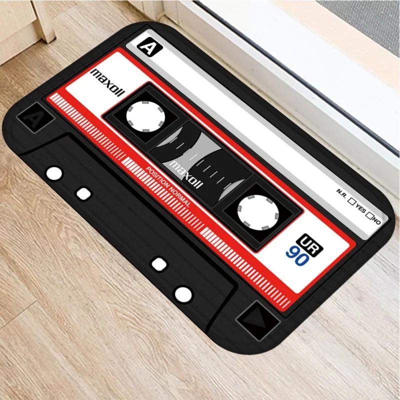Retro Cassette Tape Door Mat Non-slip Washable Floor Mat for Entryway Living Room Home Decor Vintage Audio Theme Mat