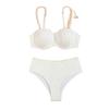Women's White Pearl Strap Scalloped Edge High Waist Bikini Set Two-Piece Swimsuit