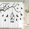 Nordic minimalist art printing Shower Curtain, Waterproof Fabric Flower and leaf Bird pattern Bathroom Curtain for Bathtub Decor