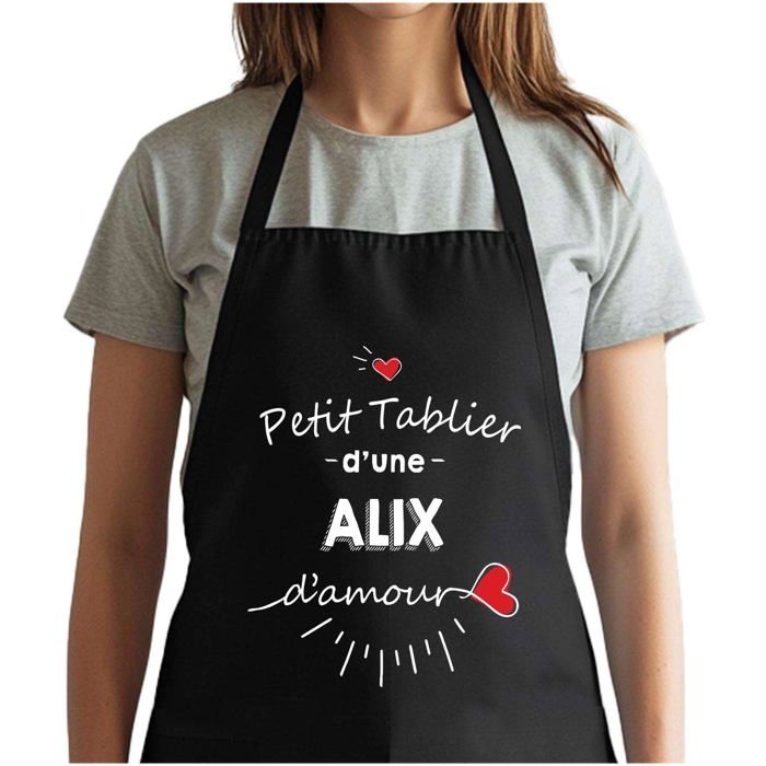 Tablier de cuisine - Aline d'amour - Noir - Coton résistant - Impression bretonne (Made in Rennes)