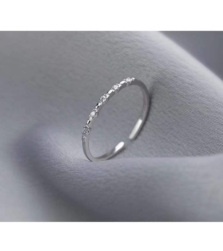 Anello Aperto in Argento Sterling S925 Placcato Oro 14K con Diamante per Donna - Elegante Anello alla Moda in Stile Coreano