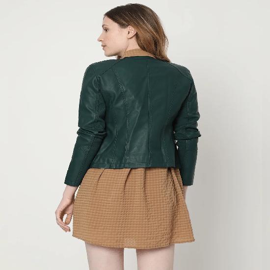 Noora Women's Green Leather Biker Jacket Party Wear Jacket Casual Jacket Gift For Her
