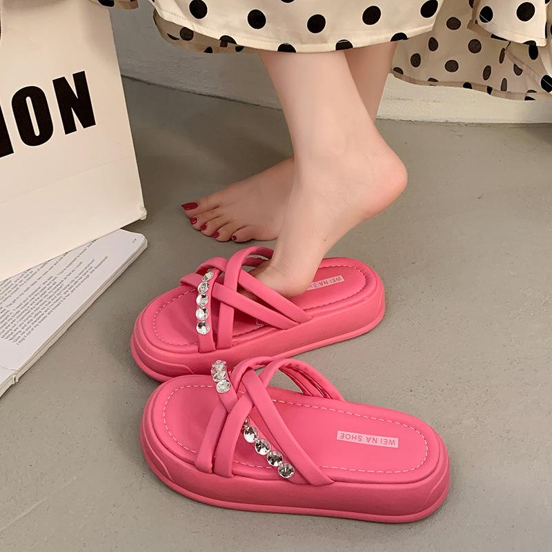 

Beautiful heightening thick-soled cool slippers for women s summer wear fashionable and high-end new models with skirts, beach shoes 40 розовый