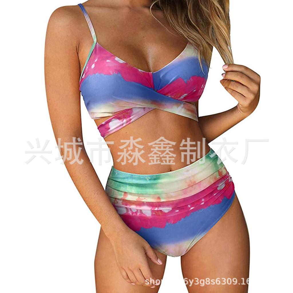 Explosive Leopard Print Cross High Waist Split Bikini, Sexy BIKINI Swimsuit for Women, Direct Supply