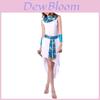Elegant White Dress With Blue Belt For Women Perfect For Stage Performance And Theme Parties