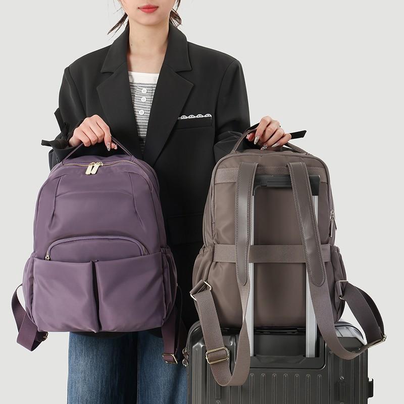 Schoolbag New Korean Version Backpack Fashionable Versatile Backpack Trendy Cool Light Shoulder Bag Waterproof Cloth Solid Color Simple Household