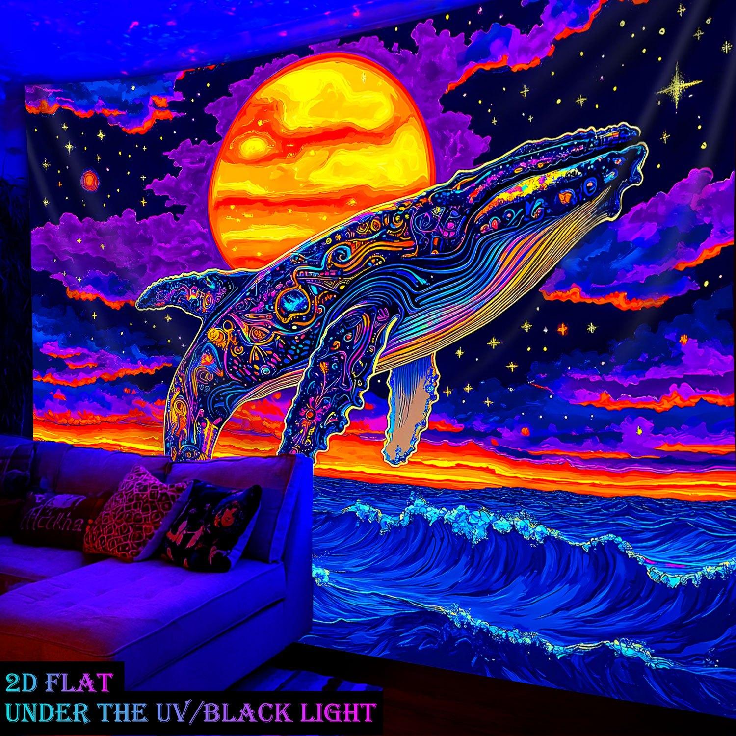 Black Light Galaxy Mountain Tapestry UV Photogenic psychedelic Wall Hanging Fantasy Natural Art Home Decoration 100X70CM