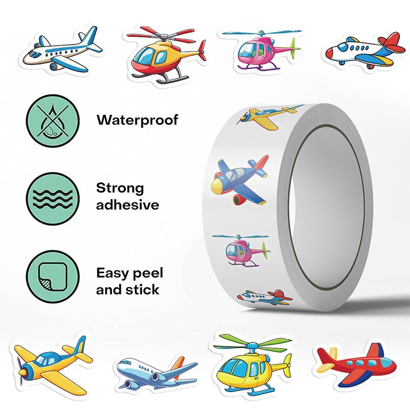500PCS Cartoon Airplane Stickers Roll Cute Aircraft Roll Sticker Label Reward Stickers Aircraft Aesthetic Stickers Decorations