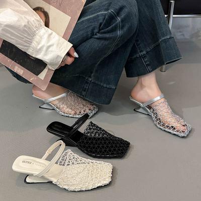 Fashion New Strange Style Square Toe Women Slippers Air Mesh Height Increasing Fashion Solid Summer Outwear Women Shoes Zapatos Mujer