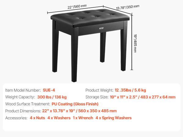 

SucceBuy Piano Bench Keyboard Piano Chair w/ High-Density Padded Cushion & Storage Compartment Wooden Piano Bookcase Stool Seat