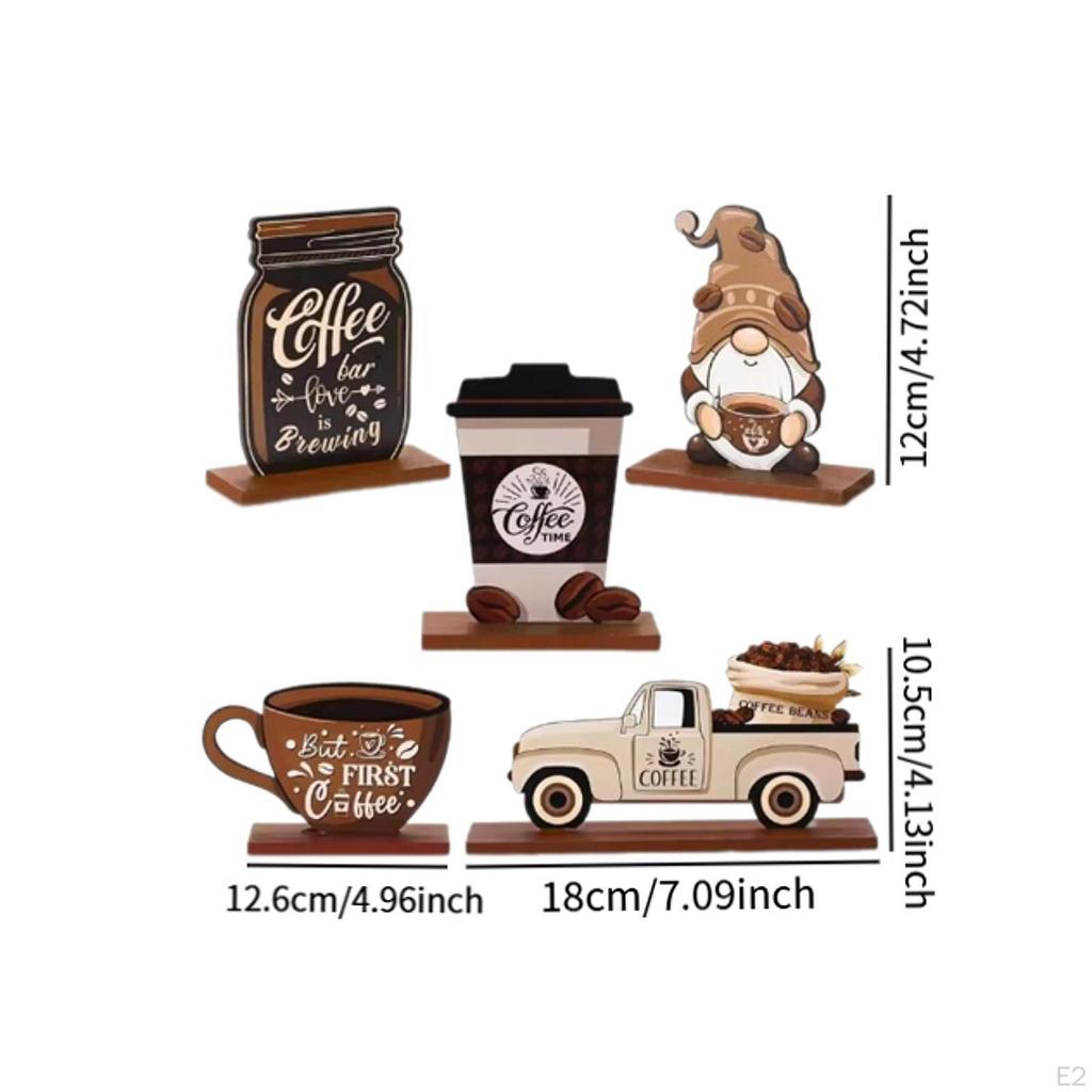 Set di 5 Pezzi Decorazioni per Vassoio a Gradini per Caffè, Decorazioni per Bar, Cartelli in Legno, Decorazioni da Tavolo per Caffetteria Interna
