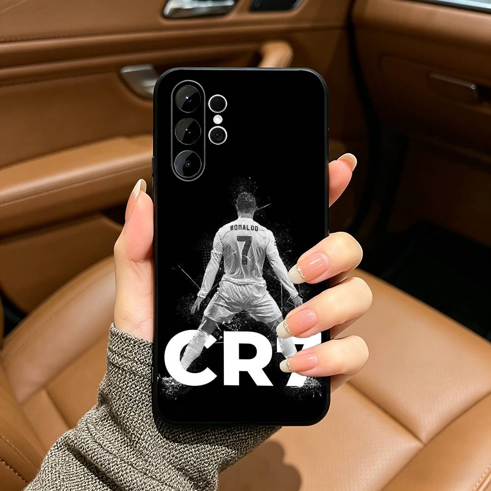 C-R-7 R-Ronaldo Black Soft Silicone Phone Case for Samsung Ultra S25, S24, S21, S22, S23, S30, Plus, FE, Lite
