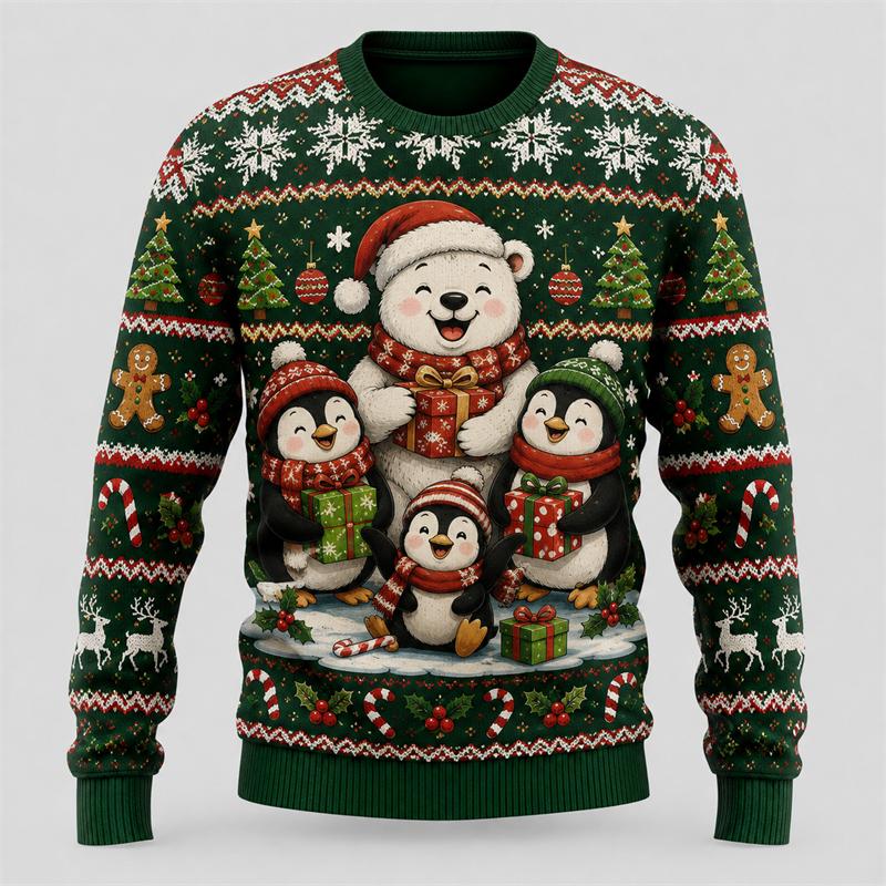Felpa con Stampa Animalier di Babbo Natale Moda Autunno Inverno Abbigliamento per Feste Natalizie Maglione Brutto Streetwear alla Moda Top Unisex