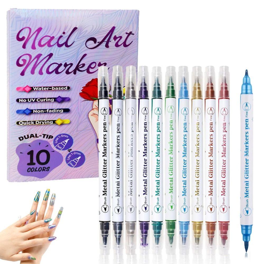 10/12 Colors Waterproof Nails Art Marker Pens 10/12 Colors Nail Brush Marker Sets  for DIY Nail Art