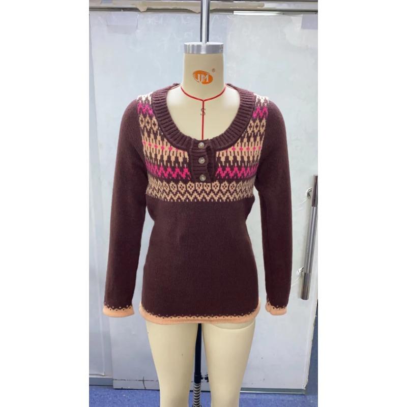 Women's Autumn and Winter Slim Bottoming Colour Blocking Round Neck Long Sleeve Knitting Temperament Sweater