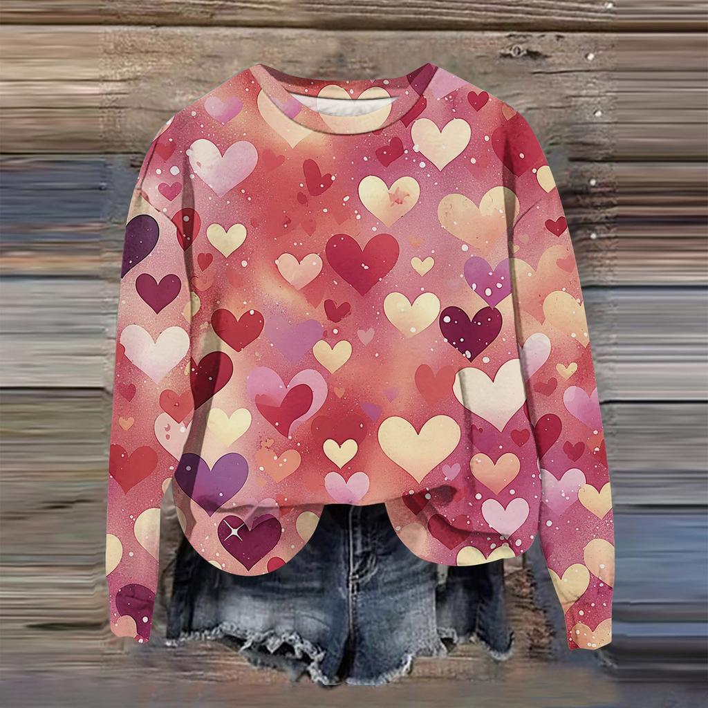 Women's Fashion Printed Long Sleeve Loose Round Neck Sweatshirt Top Fall