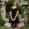 European and American women's clothing dark wind lace waist dress bubble sleeve strap design short skirt hot sale