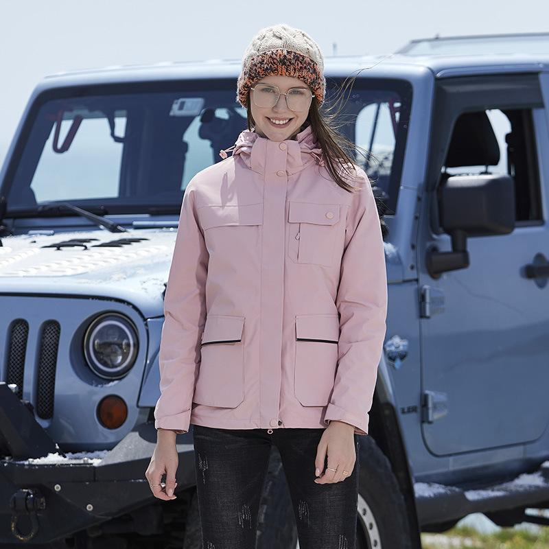Women's Outdoor Three-in-one Detachable Autumn and Winter Pile Warm Mountaineering Clothing Windproof Breathable Coat for Men
