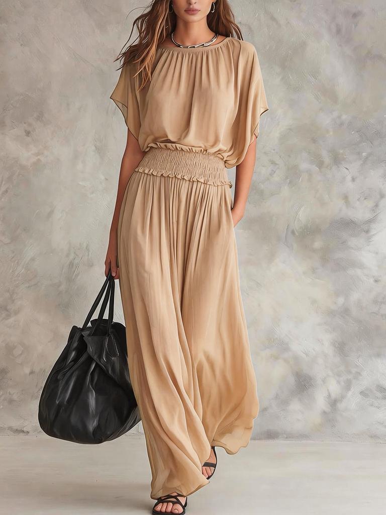 2026 new summer European and American chiffon waist collection elegant exquisite long dress
