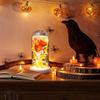 LED Clear Dome Pumpkin Night Light Halloween Pumpkin Figurine In Cloche with LED Light for Home Kitchen Mantel Tabletop Decor