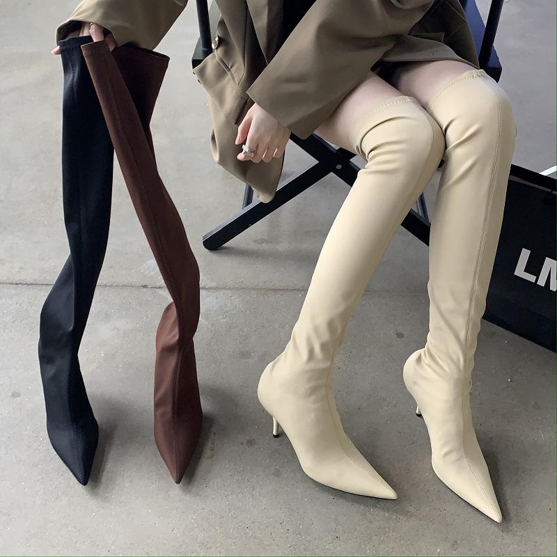 Fashion Eilyken Thigh High Boots Over The Knee Elastic Stretch Boots Women Sexy Pointed Toe Low Heels Sock Botas Mujer