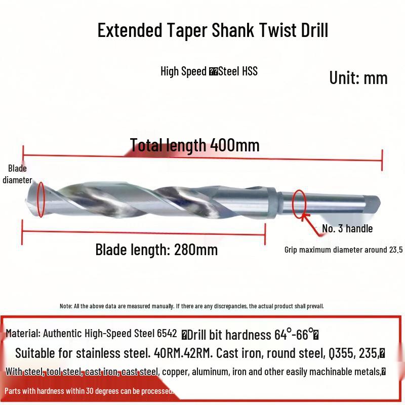 Harbin Extra Long Superhard Twist Drill Bit - Extended Taper Shank, 24-27mm, for Deep Hole Drilling Lathe