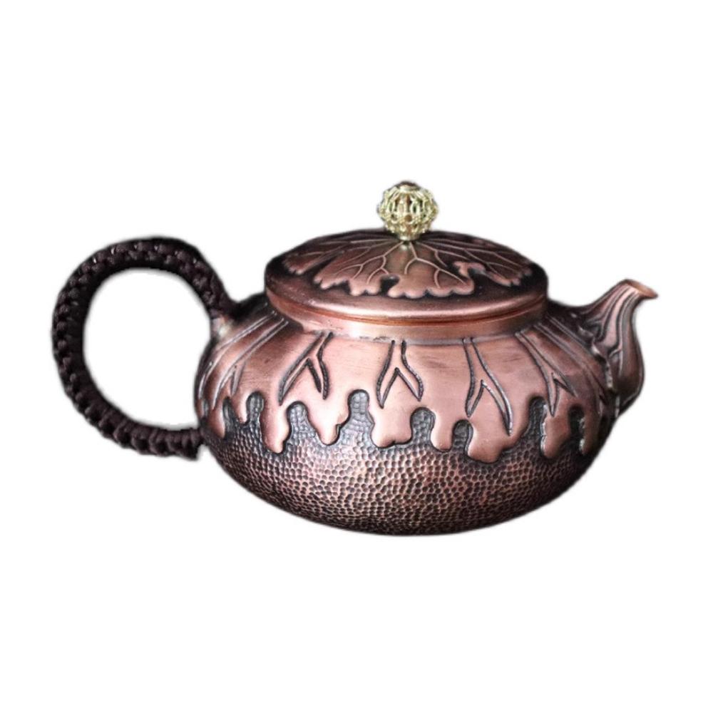 Vintage Red Copper Teapot, Home Brewing Tea Pot, Handmade Mini Lotus Leaf Copper Pot, Traditional Handicrafts Tea Kettle, 300ml