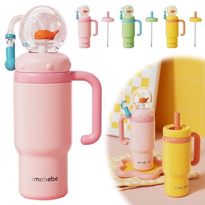 Cute Whale Spout Cup Stainless Steel Whale Fountain Tumbler 710ml With Handle Two Lids Anti-spill Cup For Child Baby Adult