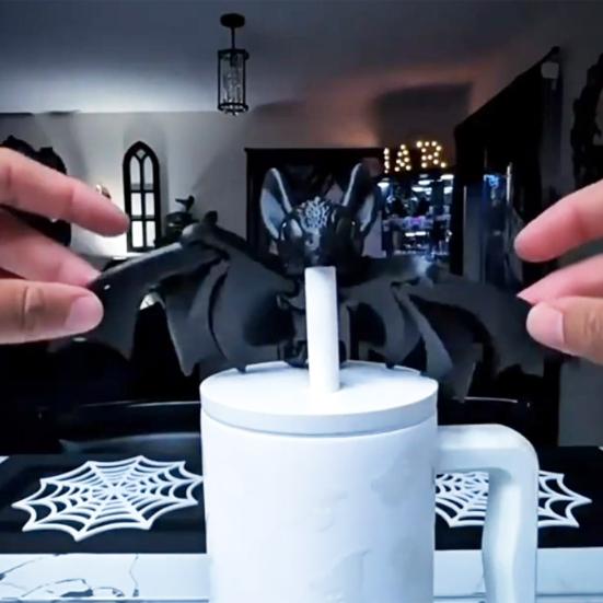 Halloween Bat Tumbler Straw Cover Reusable Dust-proof No Spill 3D Printed Bat 10/12MM Tumbler Straw Tip Topper Protector Cap Tumbler Accessories