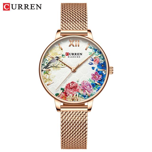 CURREN Frauen Uhren CURREN Schwarz Uhr Edelstahl Mesh Quarz Armbanduhr Weibliche Casual Charme Uhr für Damen Relogios feminino
