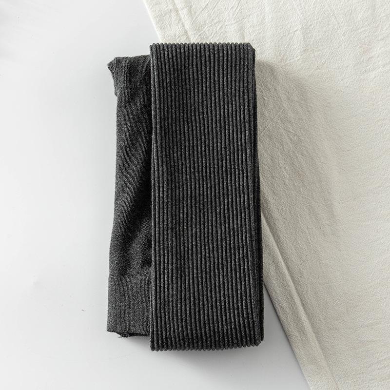 Women's Ribbed Knit Stripe Leggings - White Nine-Point Cotton Pantyhose for Spring & Autumn.