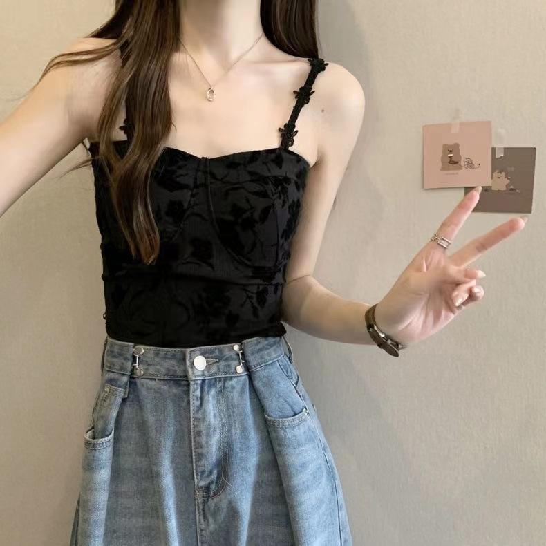 Floral Tank Top Halter Crop Tops Women Summer Camis Chest Pad Camisole Fashion Casual Tube Female Sleeveless Cropped Vest