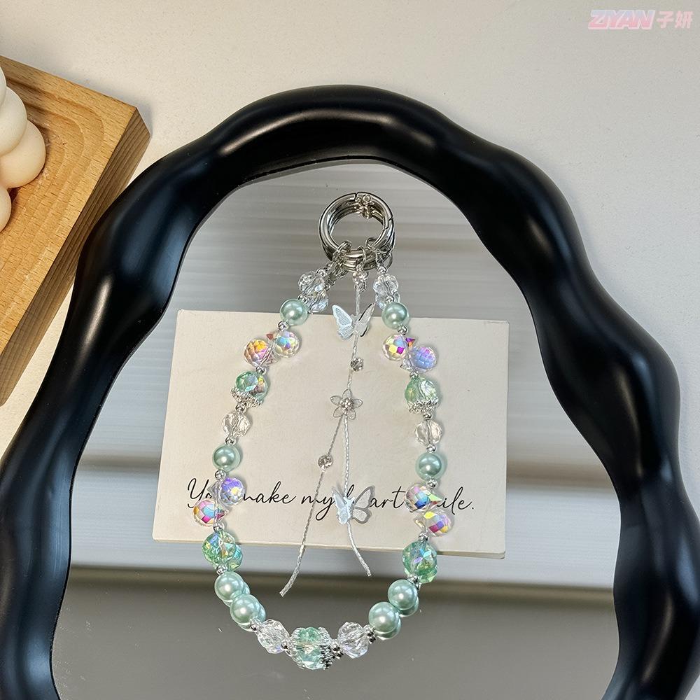For Cell Phone Short Crystal Lanyard Strap Pearl Pendant Handmade Beads Chain Anti-Lost Hand Rope Fashion Light Ornament