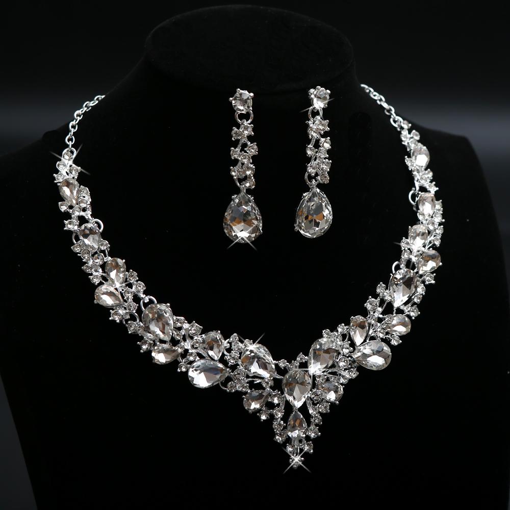 3pcs Luxury Elegant Zircon Set Teardrop Shaped Wedding Necklace Earring Fashion Party Bride Copper Zircon Set Accessorie Gift