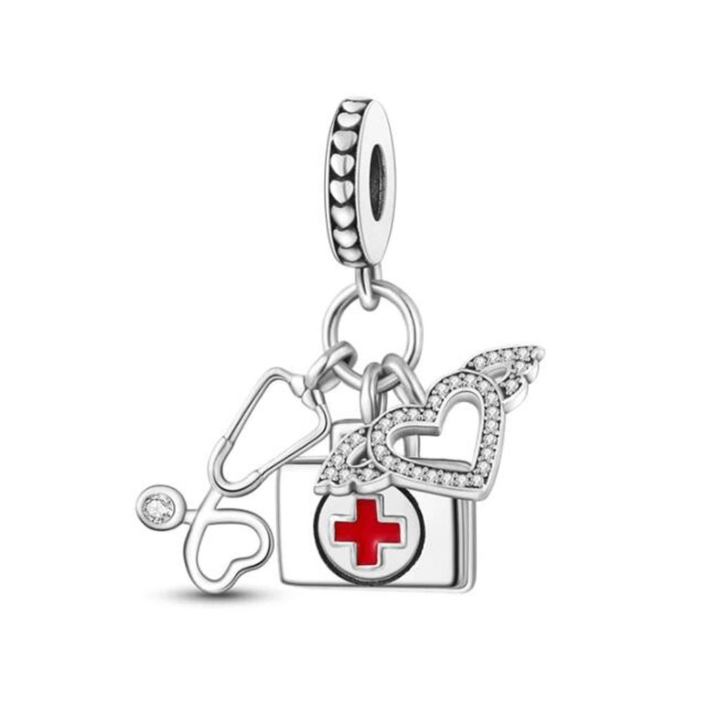 New Copper Doctor Nurse Stethoscope Charms Diy Dangle Beads Fit Original Pendant Bracelet Necklace Fashion Jewelry