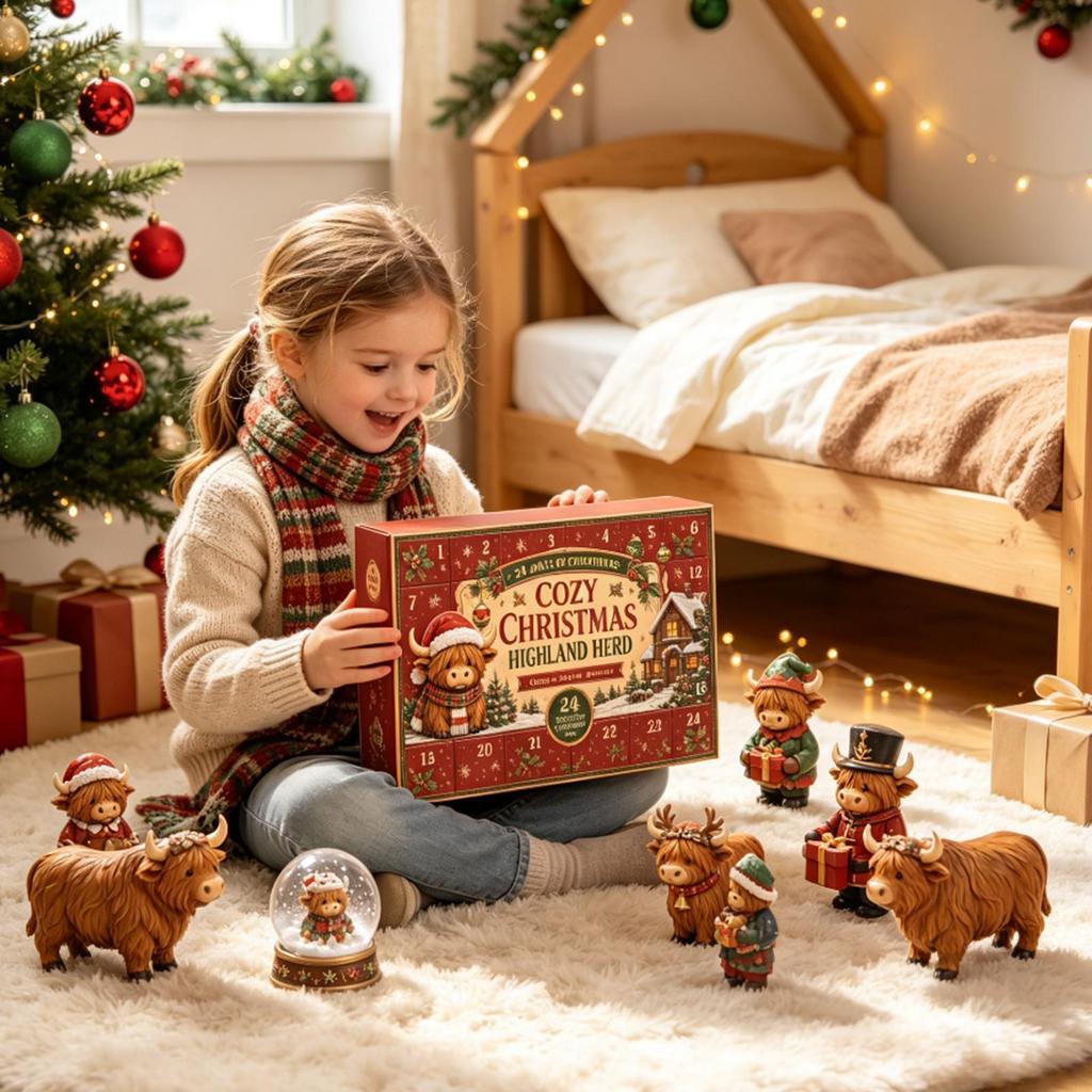 2026 Cute Highland Cow Advent Calendar 24 Days Christmas Countdown Mini Highland Cow Figurine Christmas Gift Navidad Home Decor