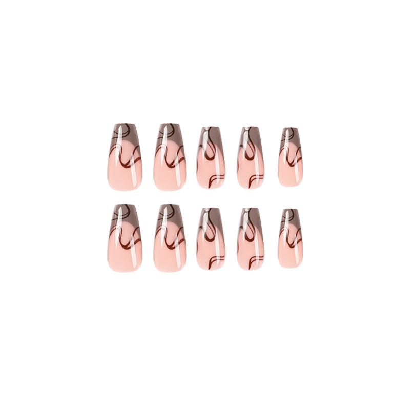 24Pcs/Set Quick Nails Brown French Edge False Nials Sticker Wearable Waterproof Manicure Finished Nails