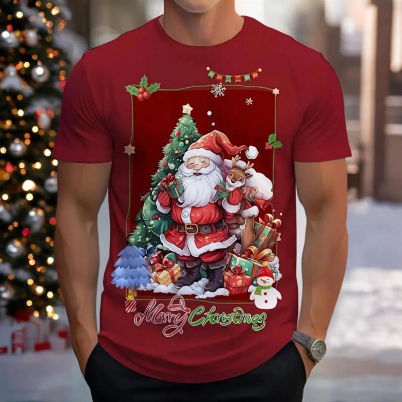 1 Stück Polyester Strick Festliches Herren 3D Weihnachts-Print T-Shirt, Feiertags Neuheit Top