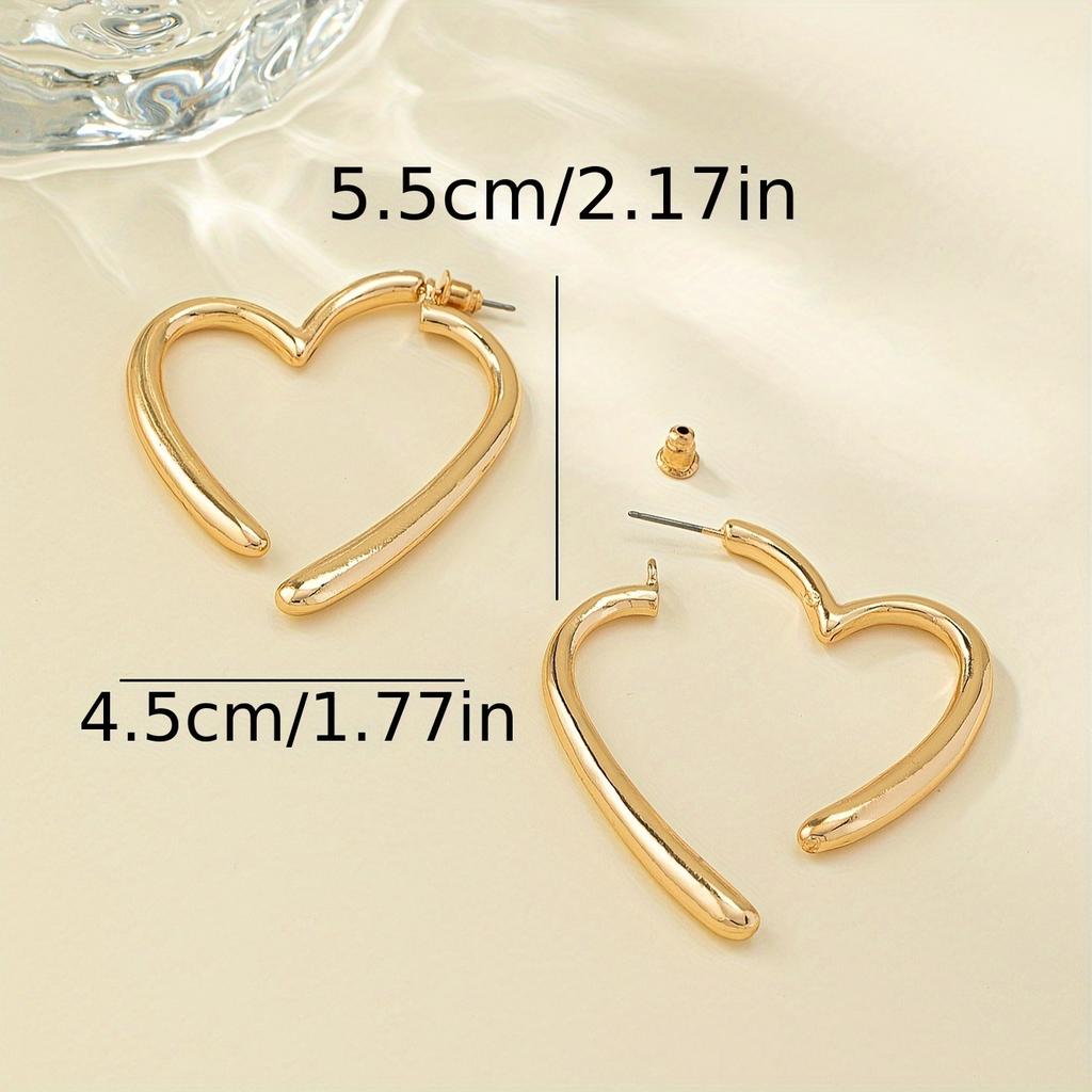 Pair of Elegant Sexy Gold Heart Hoop Earrings - Fashionable and Simple Design, Suitable for Daily Wear and Parties