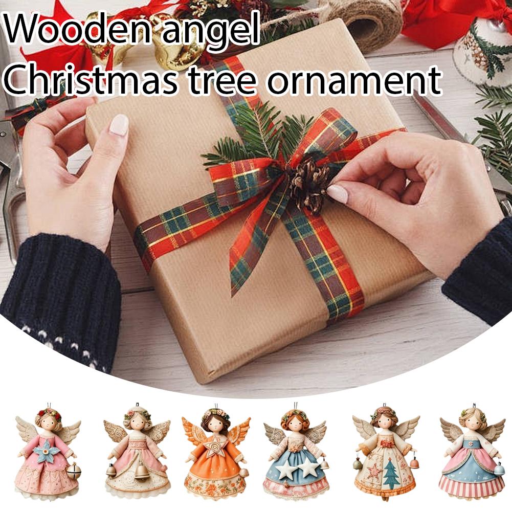 Wooden Christmas Angel Pendant Handcrafted Holiday Gift for Tree Decor Peace Symbol Lightweight Portable Festive Ornament