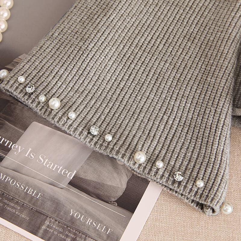 Women's Beaded Round Neck Drop-Shoulder Knit Top